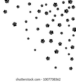 Monochrome Bear Footprints in Black and White. Prints of Paws with Big Claws for Petshop Design or for Goods for Pets. Simple Pattern for Print, Logo or Poster. Vector Confetti Background.
