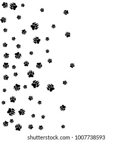 Monochrome Bear Footprints in Black and White. Prints of Paws with Big Claws for Petshop Design or for Goods for Pets. Simple Pattern for Print, Logo or Poster. Vector Confetti Background.
