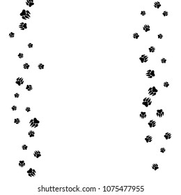 Monochrome Bear Footprints in Black and White. Prints of Paws with Big Claws for Petshop Design or for Goods for Pets. Simple Pattern for Print, Logo or Poster. Vector Confetti Background.
