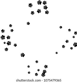 Monochrome Bear Footprints in Black and White. Prints of Paws with Big Claws for Petshop Design or for Goods for Pets. Simple Pattern for Print, Logo or Poster. Vector Confetti Background.
