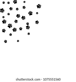 Monochrome Bear Footprints in Black and White. Prints of Paws with Big Claws for Petshop Design or for Goods for Pets. Simple Pattern for Print, Logo or Poster. Vector Confetti Background.
