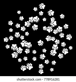 Monochrome Bear Footprints in Black and White. Prints of Paws with Big Claws for Petshop Design or for Goods for Pets. Simple Pattern for Print, Logo or Poster. Vector Confetti Background.