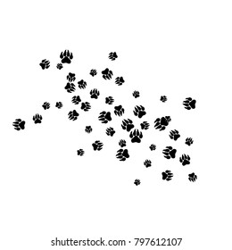 Monochrome Bear Footprints in Black and White. Prints of Paws with Big Claws for Petshop Design or for Goods for Pets. Simple Pattern for Print, Logo or Poster. Vector Confetti Background.