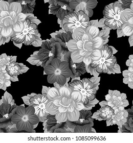 monochrome beautiful floral seamless pattern. For your fabric design, clothing, printed matter. Greetings and cards for birthday, wedding, Valentine's day and more. Vector illustration