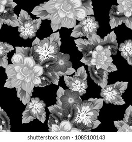 monochrome beautiful floral seamless pattern. For your fabric design, clothing, printed matter. Greetings and cards for birthday, wedding, Valentine's day and more. Vector illustration