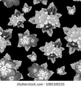 monochrome beautiful floral seamless pattern. For your fabric design, clothing, printed matter. Greetings and cards for birthday, wedding, Valentine's day and more. Vector illustration
