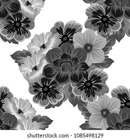 monochrome beautiful floral seamless pattern. For your clothing design, fabric, printed matter. Invitations, birthday greetings, wedding, Valentine's day and more. Vector illustration.