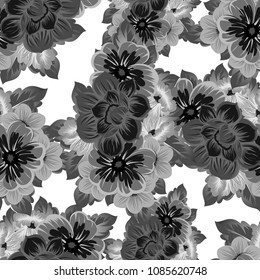 monochrome beautiful floral seamless pattern. For your clothing design, fabric, printed matter. Invitations, birthday greetings, wedding, Valentine's day and more. Vector illustration.