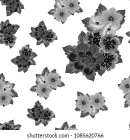 monochrome beautiful floral seamless pattern. For your clothing design, fabric, printed matter. Invitations, birthday greetings, wedding, Valentine's day and more. Vector illustration.