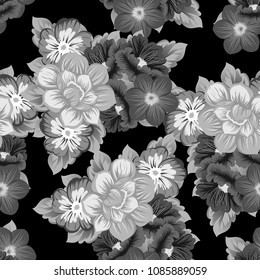 monochrome beautiful floral seamless pattern. For your fabric design, clothing, printed matter. Greetings and cards for birthday, wedding, Valentine's day and more. Vector illustration