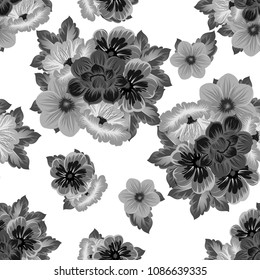 monochrome beautiful floral seamless pattern. For your clothing design, fabric, printed matter. Invitations, birthday greetings, wedding, Valentine's day and more. Vector illustration.