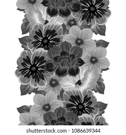 monochrome beautiful floral seamless pattern. For your clothing design, fabric, printed matter. Invitations, birthday greetings, wedding, Valentine's day and more. Vector illustration.