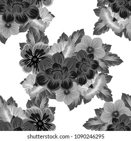 monochrome beautiful floral seamless pattern. For your clothing design, fabric, printed matter. Invitations, birthday greetings, wedding, Valentine's day and more. Vector illustration.