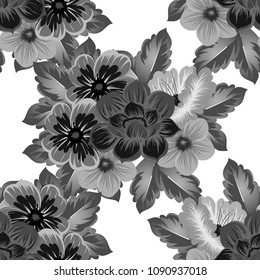 monochrome beautiful floral seamless pattern. For your clothing design, fabric, printed matter. Invitations, birthday greetings, wedding, Valentine's day and more. Vector illustration.