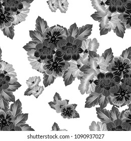 monochrome beautiful floral seamless pattern. For your clothing design, fabric, printed matter. Invitations, birthday greetings, wedding, Valentine's day and more. Vector illustration.