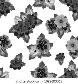 monochrome beautiful floral seamless pattern. For your clothing design, fabric, printed matter. Invitations, birthday greetings, wedding, Valentine's day and more. Vector illustration.
