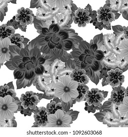 monochrome beautiful floral seamless pattern. For your clothing design, fabric, printed matter. Invitations, birthday greetings, wedding, Valentine's day and more. Vector illustration.