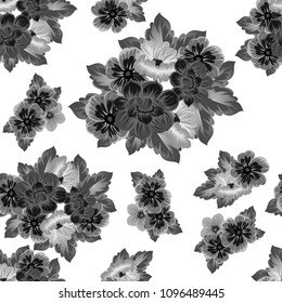 monochrome beautiful floral seamless pattern. For your clothing design, fabric, printed matter. Invitations, birthday greetings, wedding, Valentine's day and more. Vector illustration.