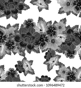 monochrome beautiful floral seamless pattern. For your clothing design, fabric, printed matter. Invitations, birthday greetings, wedding, Valentine's day and more. Vector illustration.