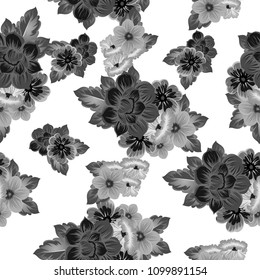 monochrome beautiful floral seamless pattern. For your clothing design, fabric, printed matter. Invitations, birthday greetings, wedding, Valentine's day and more. Vector illustration.
