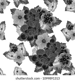 monochrome beautiful floral seamless pattern. For your clothing design, fabric, printed matter. Invitations, birthday greetings, wedding, Valentine's day and more. Vector illustration.