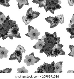monochrome beautiful floral seamless pattern. For your clothing design, fabric, printed matter. Invitations, birthday greetings, wedding, Valentine's day and more. Vector illustration.