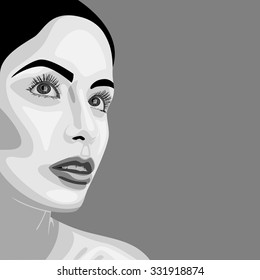 Monochrome beauty vector Woman with open Eyes and perfect Skin. Makeup Illustration