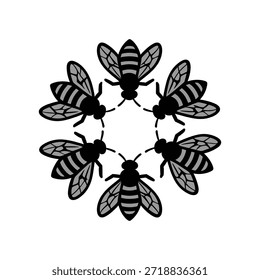 Icono de Vector de copo de nieve inspirado en abejas monocromo 3 aislado en blanco
