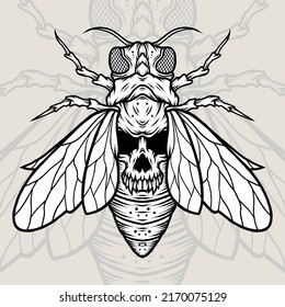 Monochrome Bees Skull. Premium vector