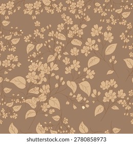 Monochrome Beige Floral Seamless Pattern with Elegant Botanical Branches