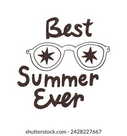 Monochrome best summer ever. Vector doodle hand drawn black and white illustration posters t-shirts and stickers