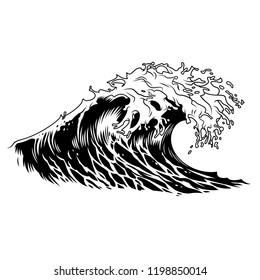 Monochrome big ocean wave concept in vintage style isolated vector illustration