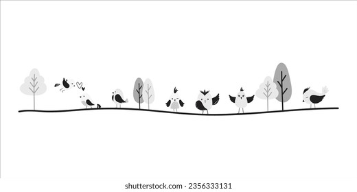 Monochrome Vogelscheider, Federgrenze, Trennelement. Einzeln auf weißem Hintergrund. Vektorgrafik