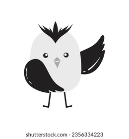 Monochrome Bird Doodle Illustration Isolated In White