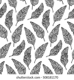 Monochrome bird feather seamless pattern boho vintage vector