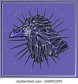 Monochrome bird silhouette in nautical triangles. Silhouette of the head of a crow of triangular elements.