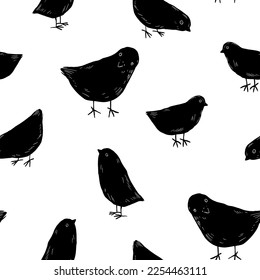 Monochrome birds pattern. Cute sparrow club. Black birds