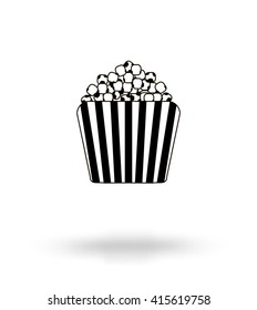 Monochrome black box with popcorn, icon, flat vector illustration