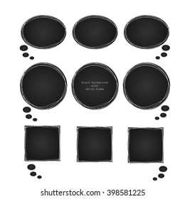 Monochrome black coal background gradient  notes and text white frame. Empty speech phrase comic text cartoon balloon illustration. Comic empty background template. Comics book balloon