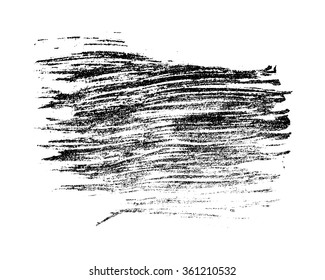Monochrome black grunge stain isolated on white background. Abstract design element for banner, card, invitation, postcard, poster. Vector illustration.