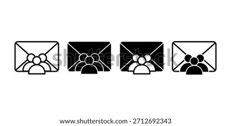 Monochrome black icon bundle showing email and person, symbolizing subscriber list, audience growth, and customer communication visuals.
