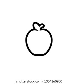 Monochrome black outline silhouette apple icon isolated on white background, fresh fruit logo, flat symbol