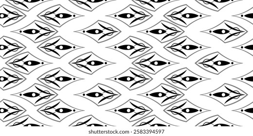 Monochrome black seamless pattern. Fantasy geometry shapes on white background. Stylized floral vector illustration. Geometric zigzag ornament. Mosaic tiles background for textile, papers, etc