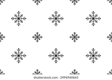 Monochrome black snowflakes seamless vector pattern packaging paper Textile Wrapping paper Napkin Winter holiday design Isolated background December mood New Year day Christmas time Xmas season