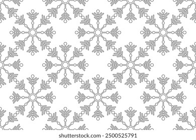 Monochrome black snowflakes seamless vector pattern for packaging paper Textile design wrapping paper napkin Winter holiday design Isolated background December mood New Year Christmas Xmas season