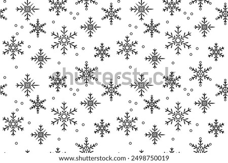 Monochrome black snowflakes seamless vector pattern for packaging paper Textile Wrapping paper Napkin Winter holiday design Isolated background December mood New Year Christmas time Xmas season
