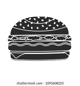 Monochrome black vector humburger symbol made in negative space technique. Minimalistic flat american burger icon for fast food restaurant or cafe menu, advertisement, banners