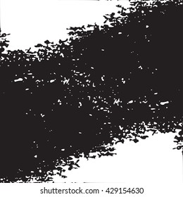 Monochrome black and white abstract background with torn edges. Uneven strokes with small particles at edges. Vector element of graphical design