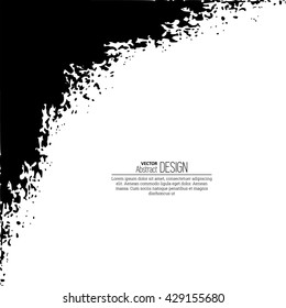 Monochrome black and white abstract background with torn edges. Uneven strokes with small particles at edges. Vector element of graphical design