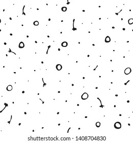 Monochrome black and white Abstract decorative doodle nature seamless pattern. Hand drawn linear and silhouette flowers, seeds and pollen texture. Simple universal background. 